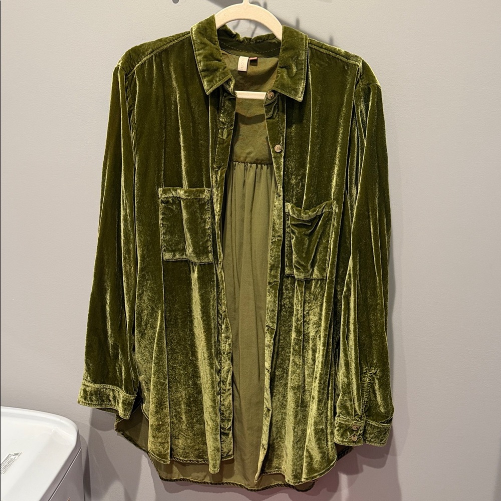 Pilcro Olive Green Velvet Shirt